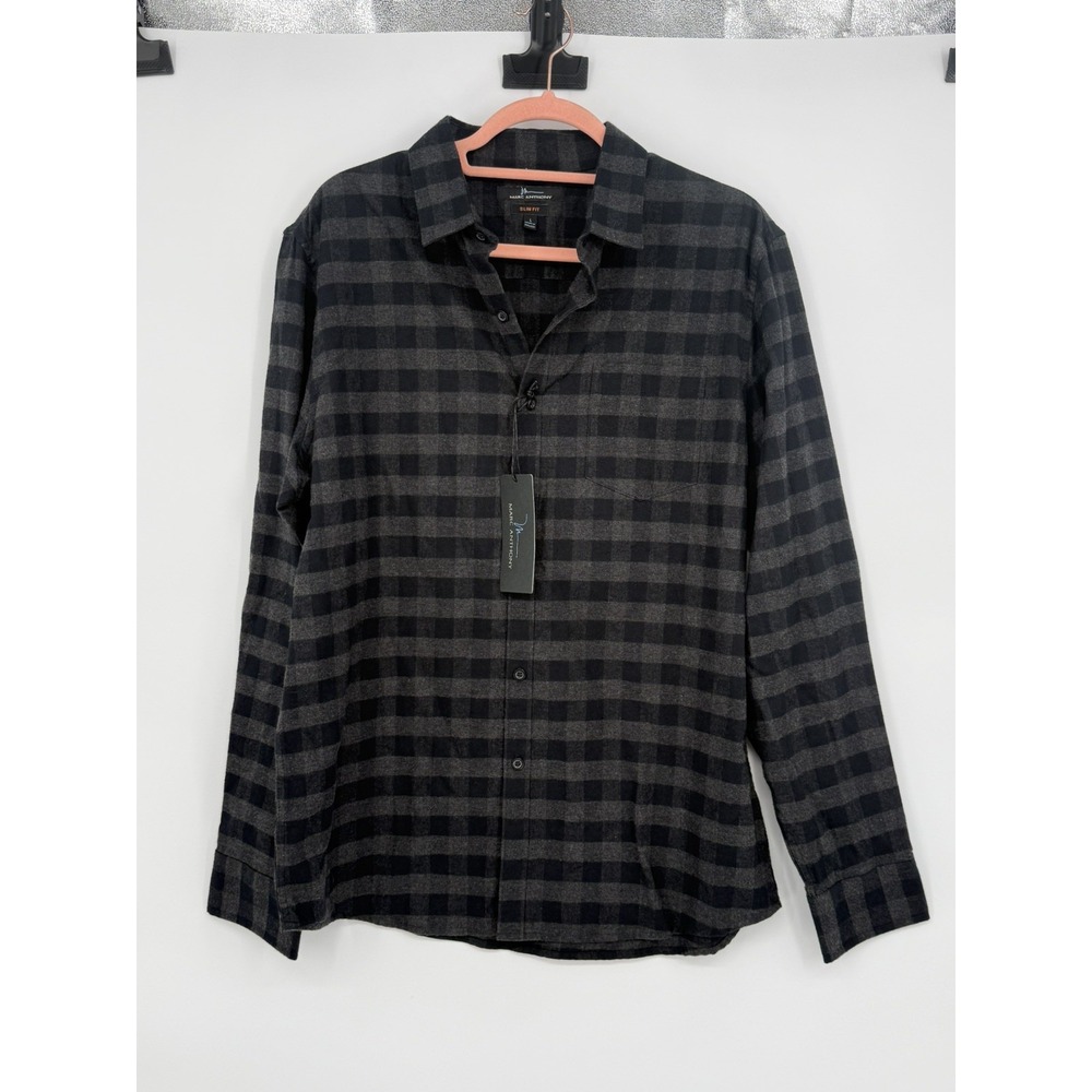 Marc Anthony Men's Black Slim Fit Flannel Button Up Long Sleeve Medium NWT